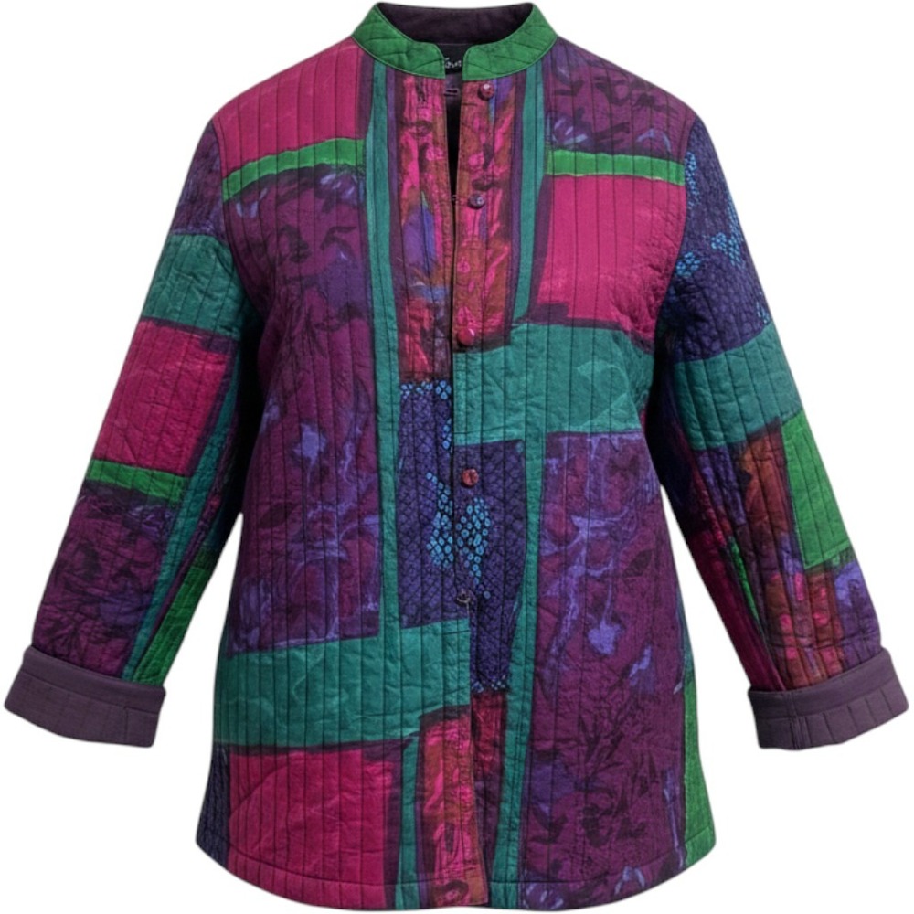 Phool Quilted Patchwork Jacket Women Large Abstract Artsy Boho Vintage Granny